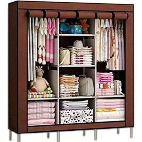 Elegant 3 Column Steel Portable Wardrobe - Brown Multicolor