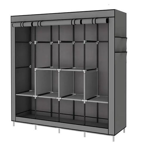Foldable 4 Columns Clothes Bags Fabric Steel Frame Wadrobe Storage Organizer Closet-Multicolor