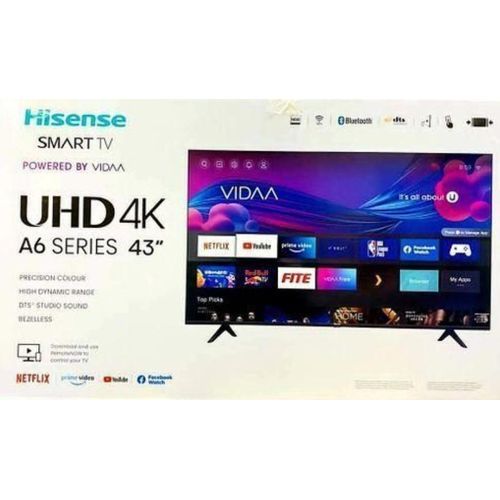 Hisense 43\&#039;\&#039; Inch Smart Ultra UHD A6 Series Premium TV, Bluetooth, Built-in WIFI, Frameless, View YouTube, Netflix ETC - Black
