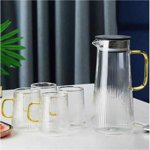 Deli Golden handle glass jug pitcher +4 glasses