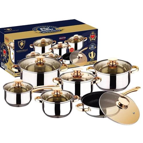 6PC Stainless Steel Cookware Set With Glass Lids - Silver