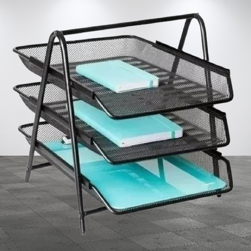 Desk Organizer Metal Mesh 3Tier Document File Tray Seat Top Organizer