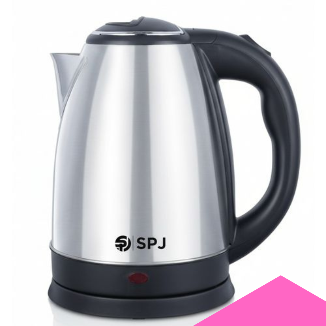 SPJ 1.8 Liter Stainless Steel Electric Cordless Kettle With 360° Swivel Base, Power Cord Storage, Auto Cut-off Function, LED Indicator - Silver &amp; Black