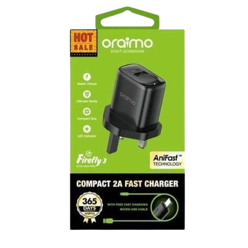 Oraimo Firefly 3 Fast Charging Charger Kit With Type C USB- Black