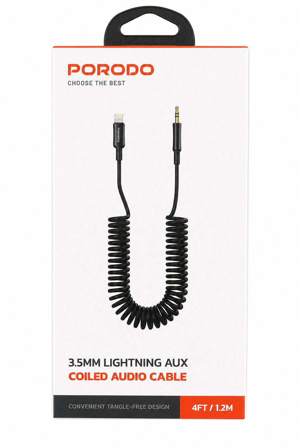 Porodo 3.5mm Lightning AUX Coiled Audio Cable – 1.2M