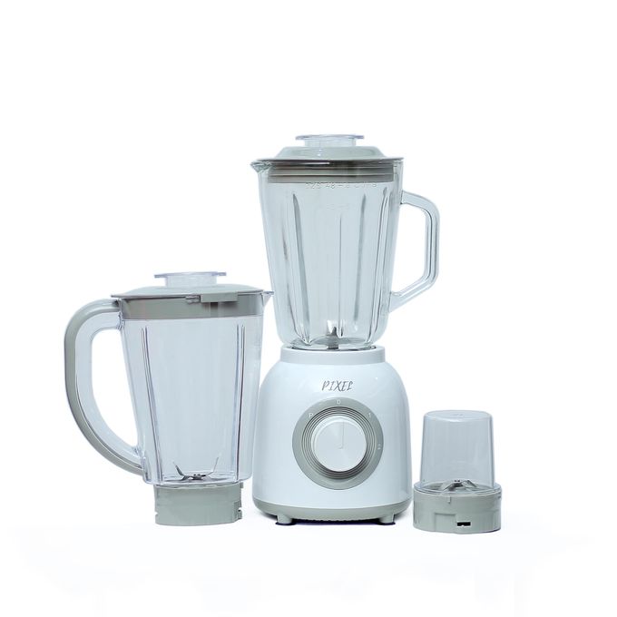 Pixel 3 In1 Double 1.6 Liters Glass Jar Juice Blender - White